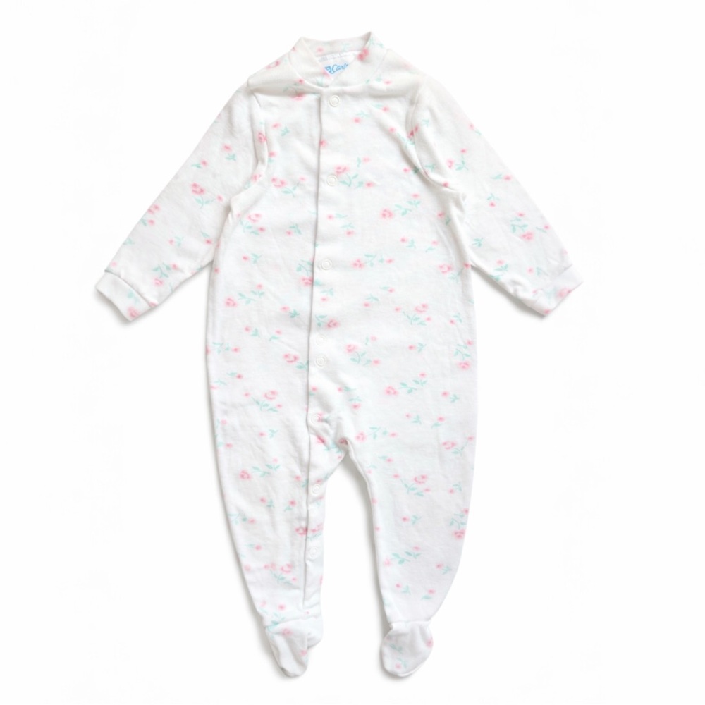 Carter’s Vintage 90s Floral Footed Sleeper White Pink Snap 9-12M Cottagecore